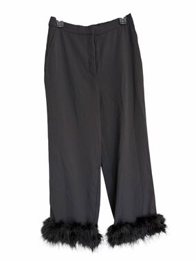 NWT Wayf Black Pull-On straight Leg Pants with faux Feather Trim